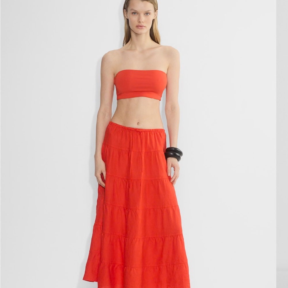Aritzia Red Maxi A-Line Skirt with Tiered Design